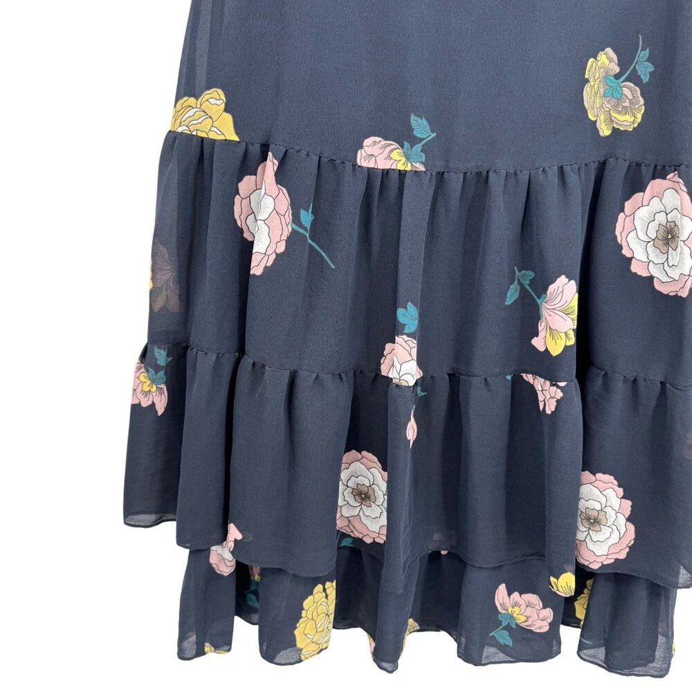 Ann Taylor Loft Floral Tiered Maxi Skirt Zip‎ Dark Blue Size 4 Womens Bohemian